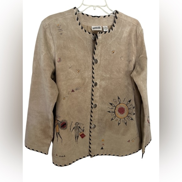 CHICO'S DESIGN Suede Leather Southwestern Graphic Jacket NWOT - Picture 1 of 11